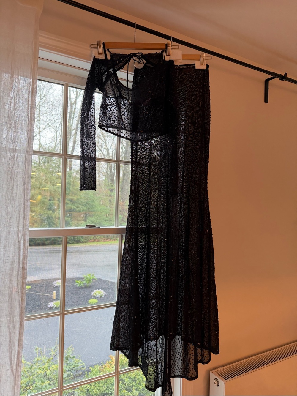 Desigual Black  beaded Sheer Maxi Dress with Long Sleeve Top Size S